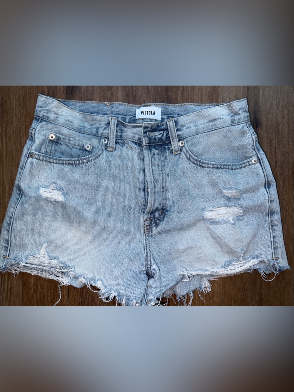 pistola Washed Light Blue Distressed Denim Cutoff Shorts